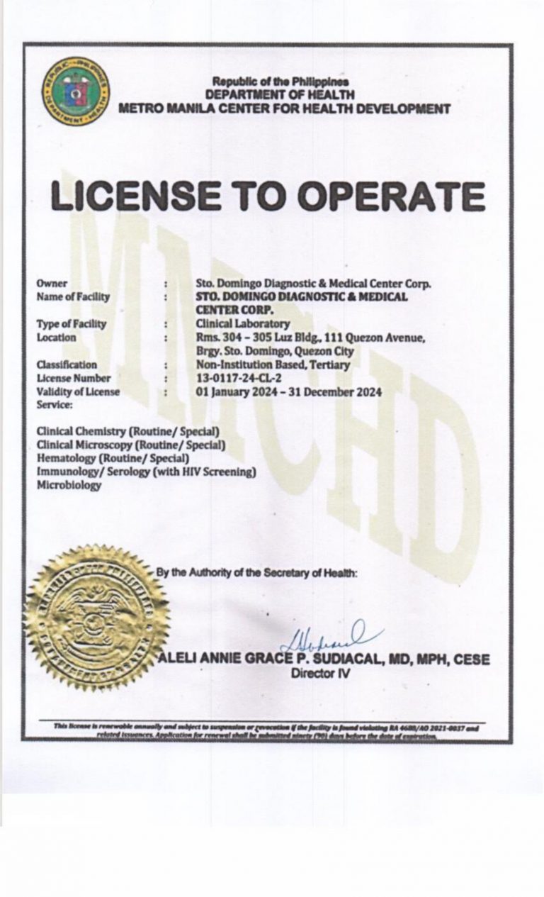 License To Operate Form.pdf Accreditation – Sto. Domingo Diagnostic and Medical Center Corp.